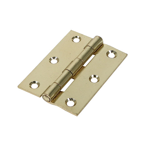 This is an image showing TIMCO Plain Butt Hinge - Fixed Pin (1838) - Electro Brass - 63 x 44 - 2 Pieces Plain Bag available from T.H Wiggans Ironmongery in Kendal, quick delivery at discounted prices.