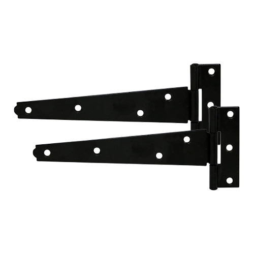 This is an image showing TIMCO Pair of Light Tee Hinges - Black - 12" - 1 Each Plain Bag available from T.H Wiggans Ironmongery in Kendal, quick delivery at discounted prices.