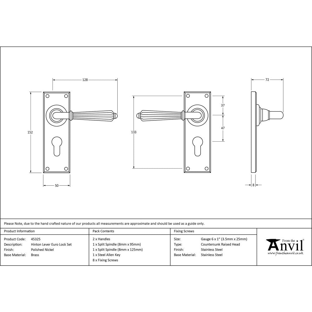 This is an image showing From The Anvil - Polished Nickel Hinton Lever Euro Lock Set available from trade door handles, quick delivery and discounted prices