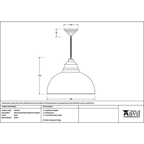 This is an image showing From The Anvil - Hammered Nickel Harborne Pendant in Birch available from T.H Wiggans Architectural Ironmongery in Kendal, quick delivery and discounted prices