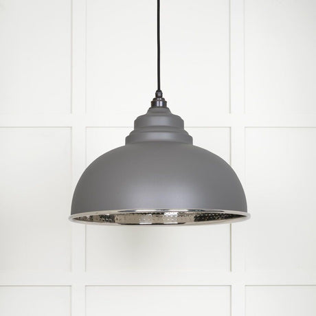 This is an image showing From The Anvil - Hammered Nickel Harborne Pendant in Bluff available from T.H Wiggans Architectural Ironmongery in Kendal, quick delivery and discounted prices