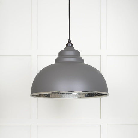 This is an image showing From The Anvil - Hammered Nickel Harborne Pendant in Bluff available from T.H Wiggans Architectural Ironmongery in Kendal, quick delivery and discounted prices