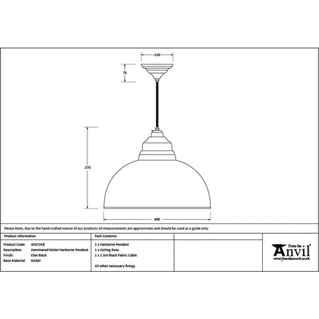 This is an image showing From The Anvil - Hammered Nickel Harborne Pendant in Elan Black available from T.H Wiggans Architectural Ironmongery in Kendal, quick delivery and discounted prices