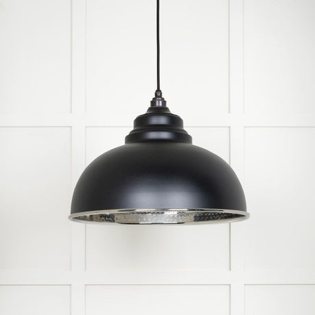 This is an image showing From The Anvil - Hammered Nickel Harborne Pendant in Elan Black available from T.H Wiggans Architectural Ironmongery in Kendal, quick delivery and discounted prices