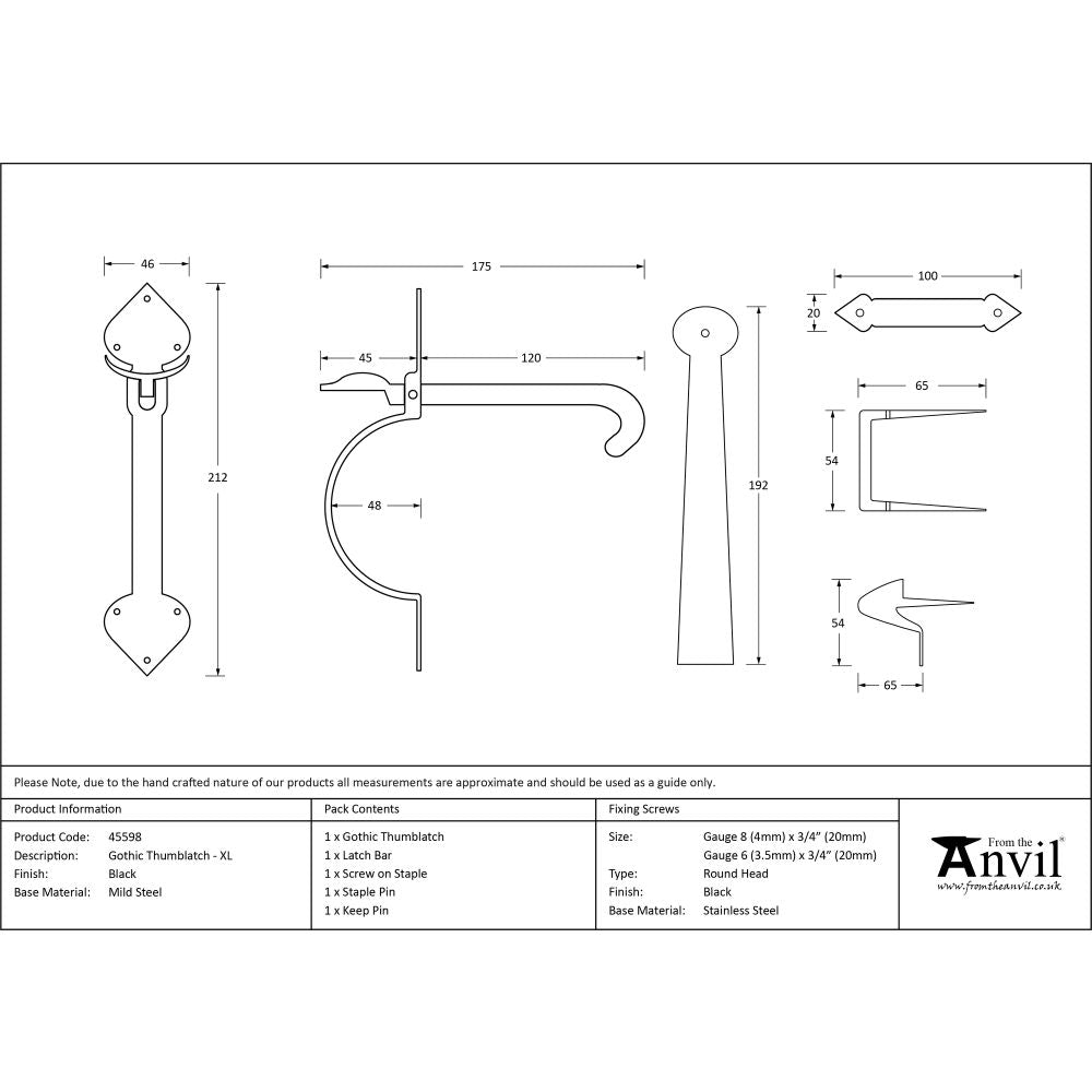 This is an image showing From The Anvil - Black Gothic Thumblatch - XL available from trade door handles, quick delivery and discounted prices