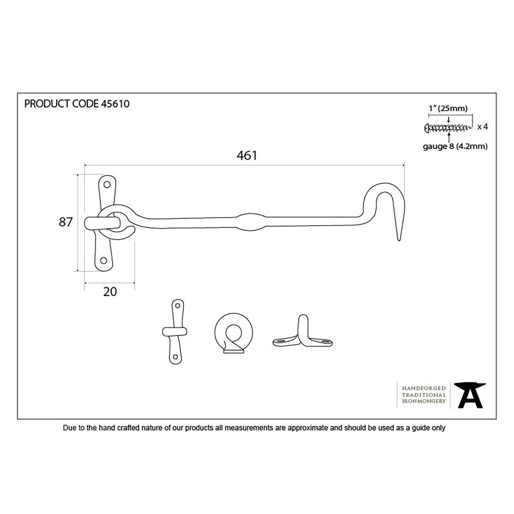This is an image showing From The Anvil - External Beeswax 18" Forged Cabin Hook available from trade door handles, quick delivery and discounted prices