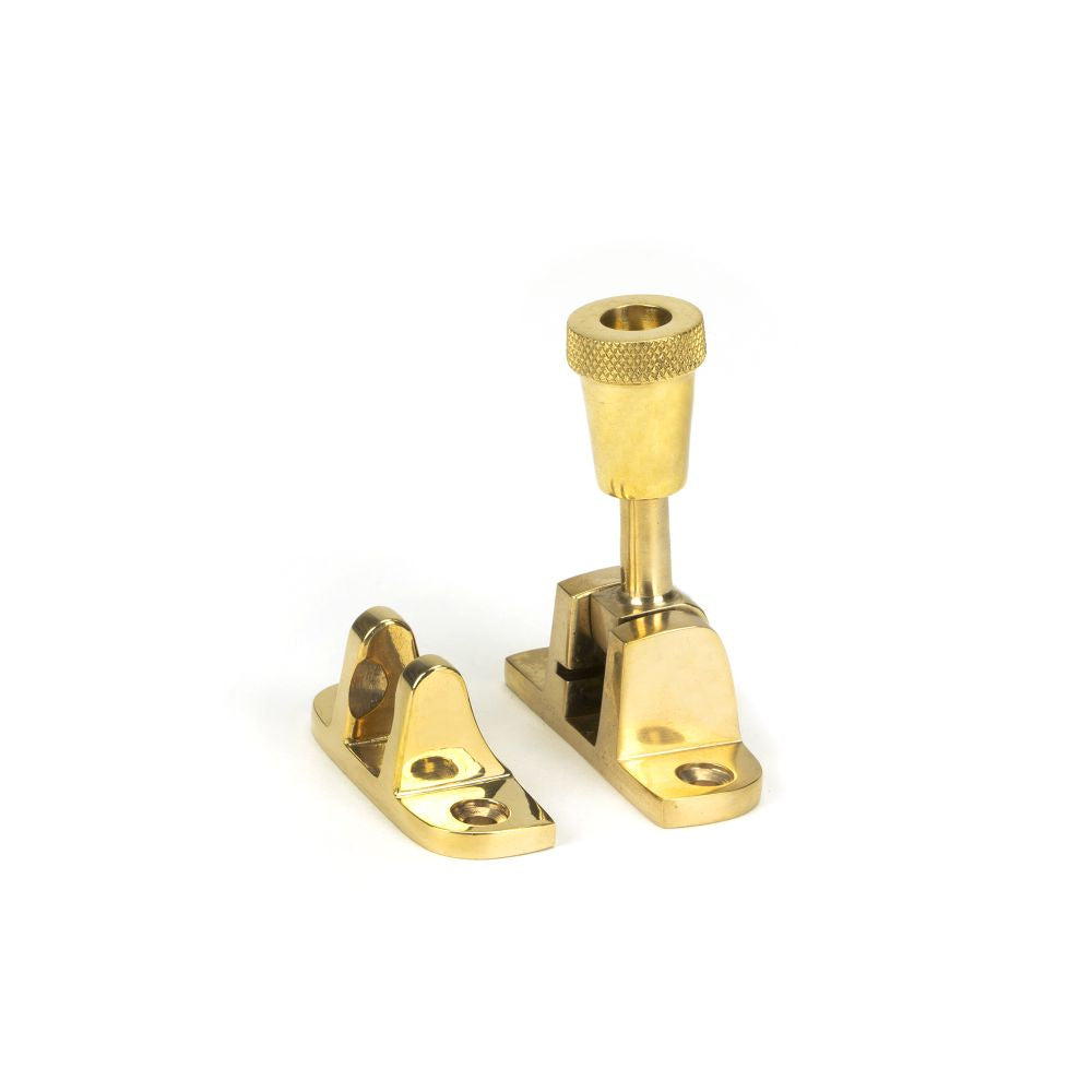 This is an image showing From The Anvil - Polished Brass Brompton Brighton Fastener (Radiused) available from T.H Wiggans Architectural Ironmongery in Kendal, quick delivery and discounted prices