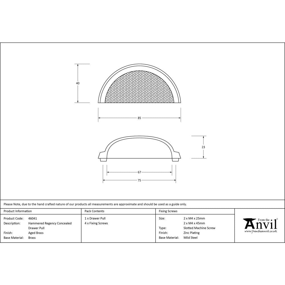 This is an image showing From The Anvil - Aged Brass Hammered Regency Concealed Drawer Pull available from trade door handles, quick delivery and discounted prices