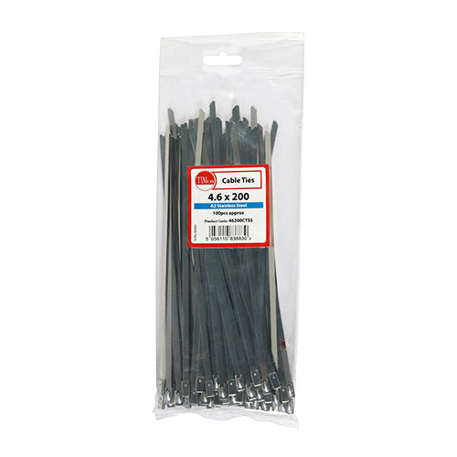 This is an image showing TIMCO Cable Ties - Stainless Steel - 4.6 x 200 - 100 Pieces Bag available from T.H Wiggans Ironmongery in Kendal, quick delivery at discounted prices.