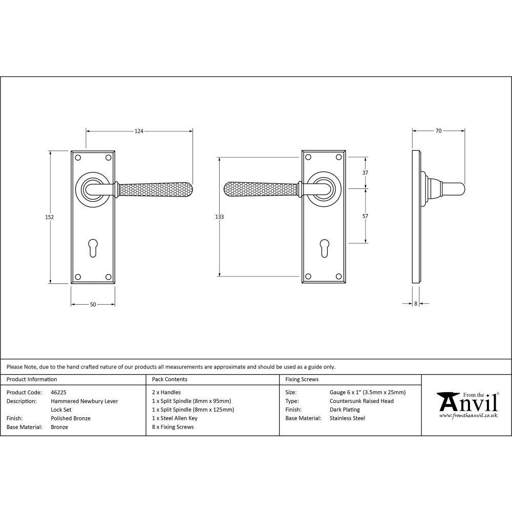 This is an image showing From The Anvil - Polished Bronze Hammered Newbury Lever Lock Set available from trade door handles, quick delivery and discounted prices