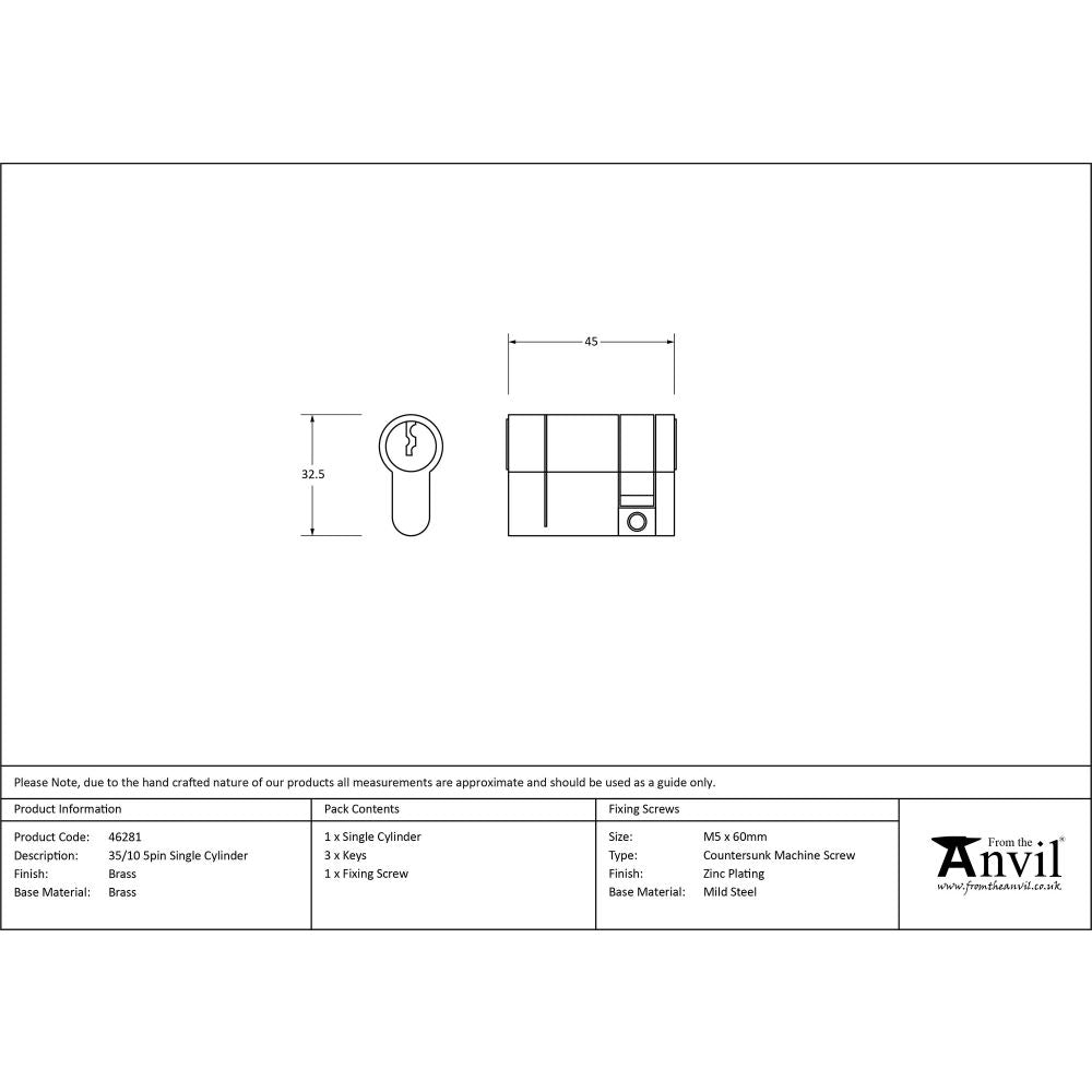 This is an image showing From The Anvil - Lacquered Brass 35/10 5pin Single Cylinder available from T.H Wiggans Architectural Ironmongery in Kendal, quick delivery and discounted prices