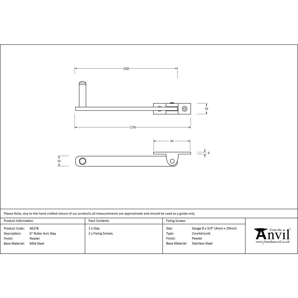 This is an image showing From The Anvil - Pewter 6" Roller Arm Stay available from T.H Wiggans Architectural Ironmongery in Kendal, quick delivery and discounted prices