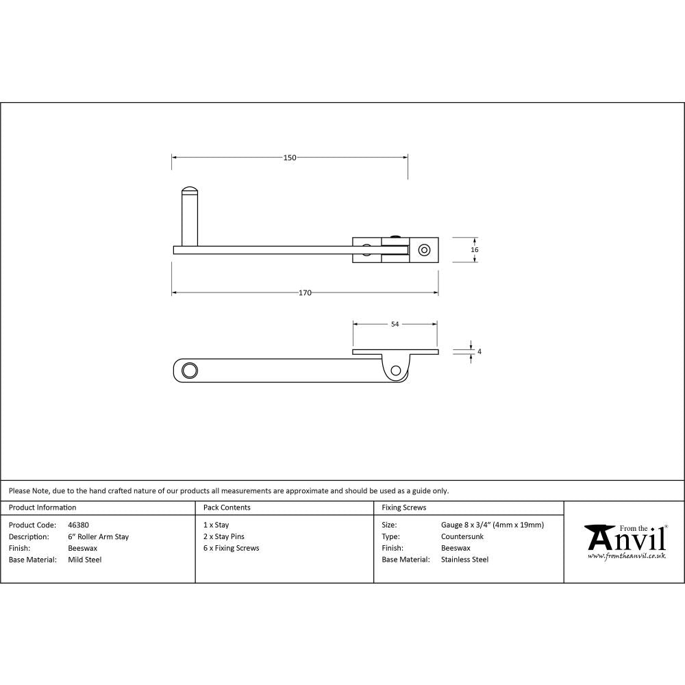 This is an image showing From The Anvil - Beeswax 6" Roller Arm Stay available from T.H Wiggans Architectural Ironmongery in Kendal, quick delivery and discounted prices