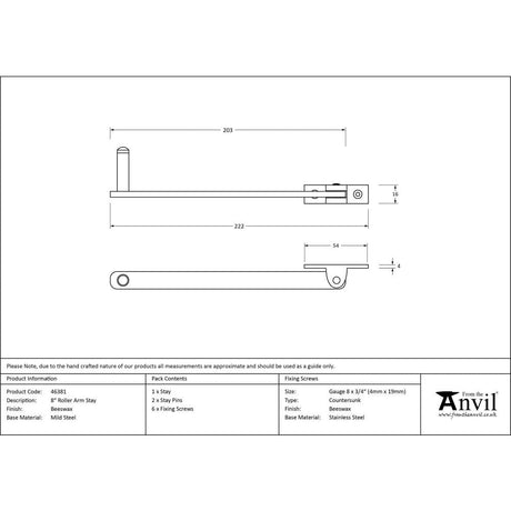 This is an image showing From The Anvil - Beeswax 8" Roller Arm Stay available from T.H Wiggans Architectural Ironmongery in Kendal, quick delivery and discounted prices