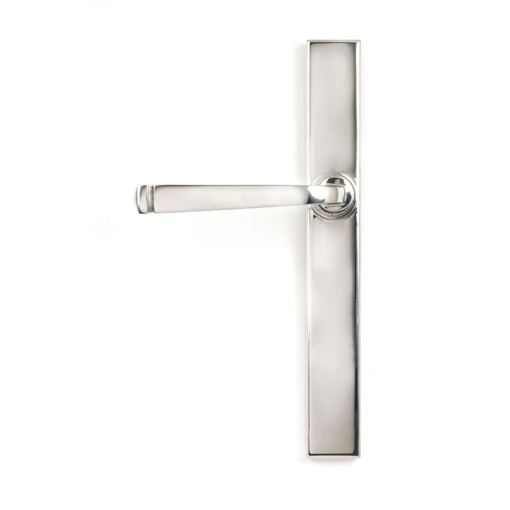 This is an image showing From The Anvil - Polished Marine SS (316) Avon Slimline Lever Espag. Latch Set available from trade door handles, quick delivery and discounted prices