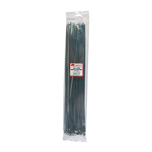 This is an image showing TIMCO Cable Ties - Stainless Steel - 4.6 x 500 - 100 Pieces Bag available from T.H Wiggans Ironmongery in Kendal, quick delivery at discounted prices.