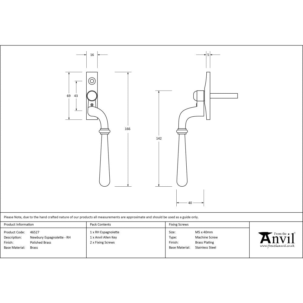 This is an image showing From The Anvil - Polished Brass Newbury Espag - RH available from T.H Wiggans Architectural Ironmongery in Kendal, quick delivery and discounted prices
