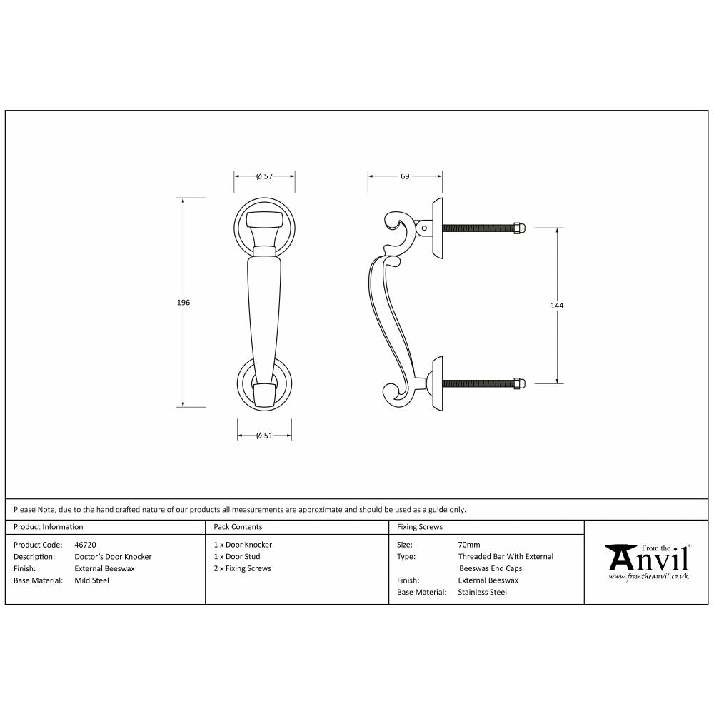 This is an image showing From The Anvil - External Beeswax Doctors Door Knocker available from trade door handles, quick delivery and discounted prices