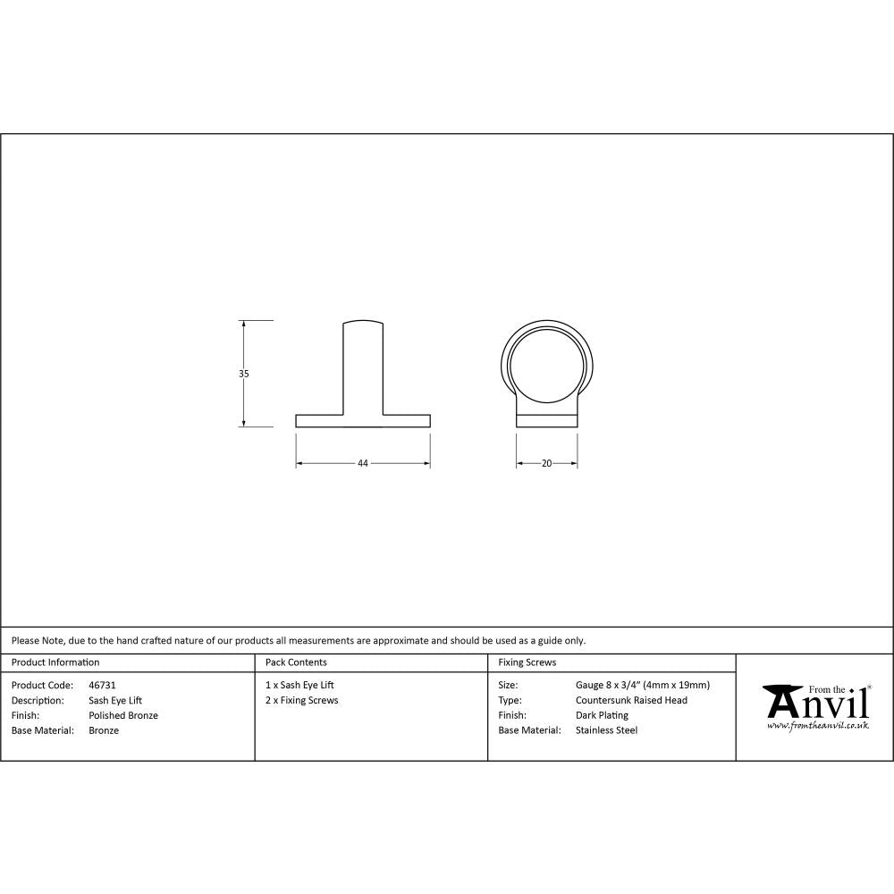 This is an image showing From The Anvil - Polished Bronze Sash Eye Lift available from T.H Wiggans Architectural Ironmongery in Kendal, quick delivery and discounted prices
