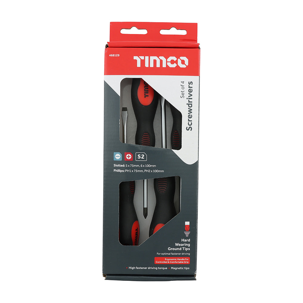 This is an image showing TIMCO Screwdriver Set - 4pcs - 4 Pieces Box available from T.H Wiggans Ironmongery in Kendal, quick delivery at discounted prices.