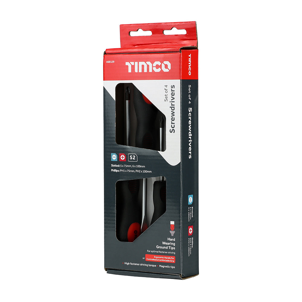 This is an image showing TIMCO Screwdriver Set - 4pcs - 4 Pieces Box available from T.H Wiggans Ironmongery in Kendal, quick delivery at discounted prices.