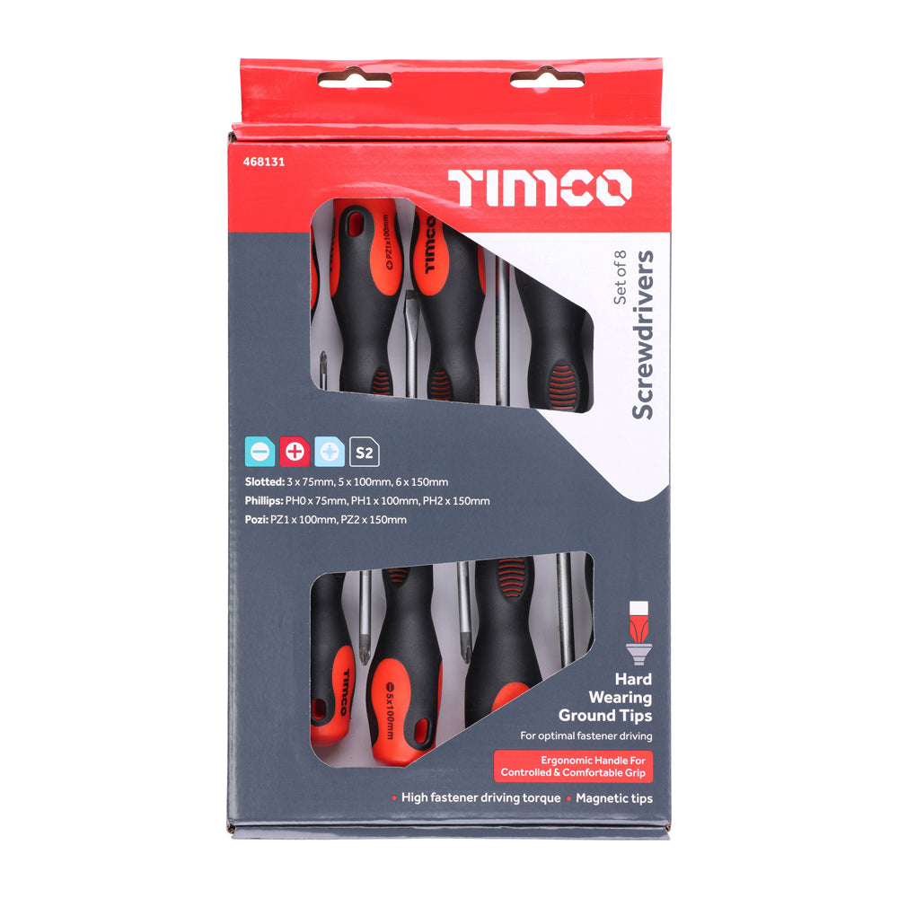 This is an image showing TIMCO Screwdriver Set - 8pcs - 8 Pieces Box available from T.H Wiggans Ironmongery in Kendal, quick delivery at discounted prices.