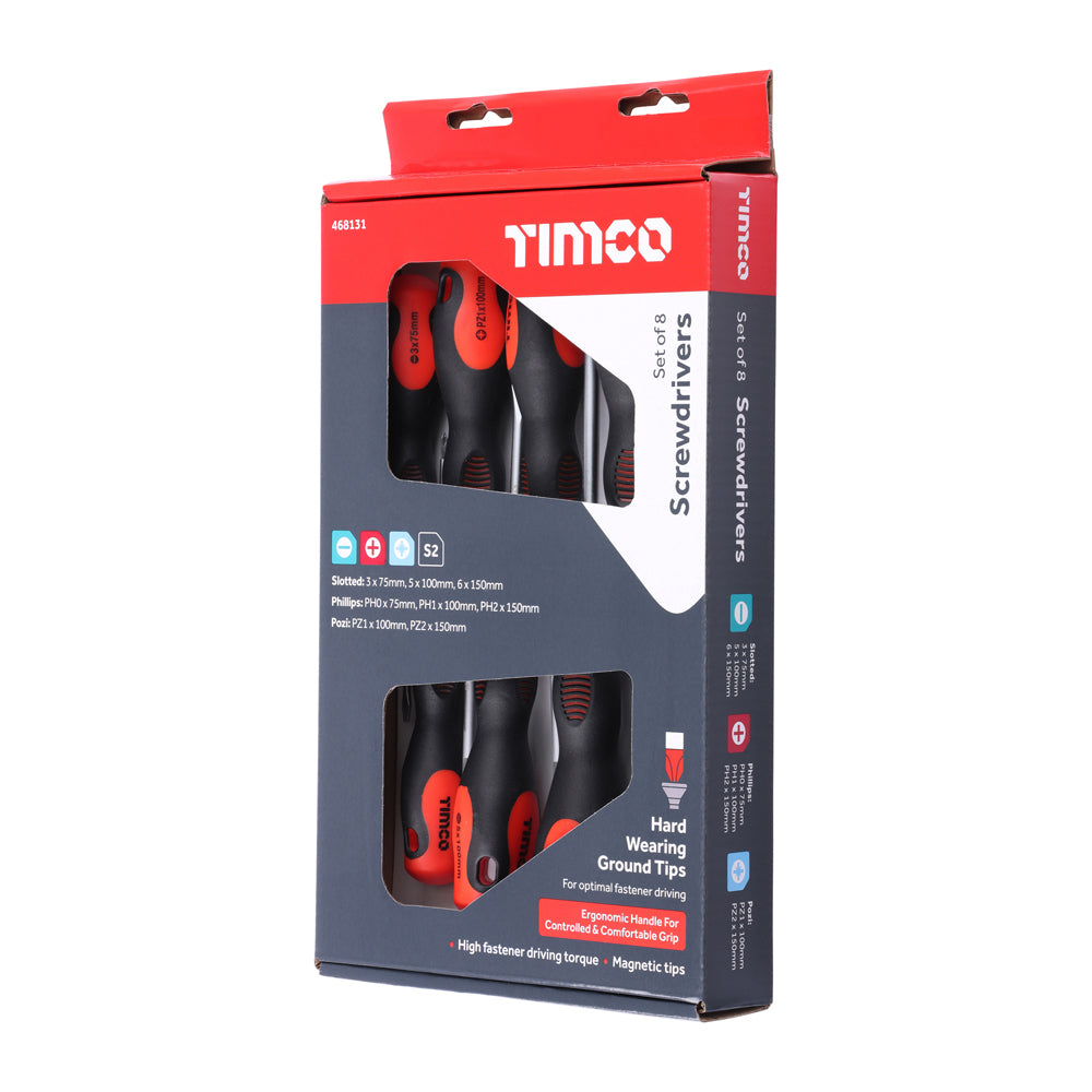 This is an image showing TIMCO Screwdriver Set - 8pcs - 8 Pieces Box available from T.H Wiggans Ironmongery in Kendal, quick delivery at discounted prices.