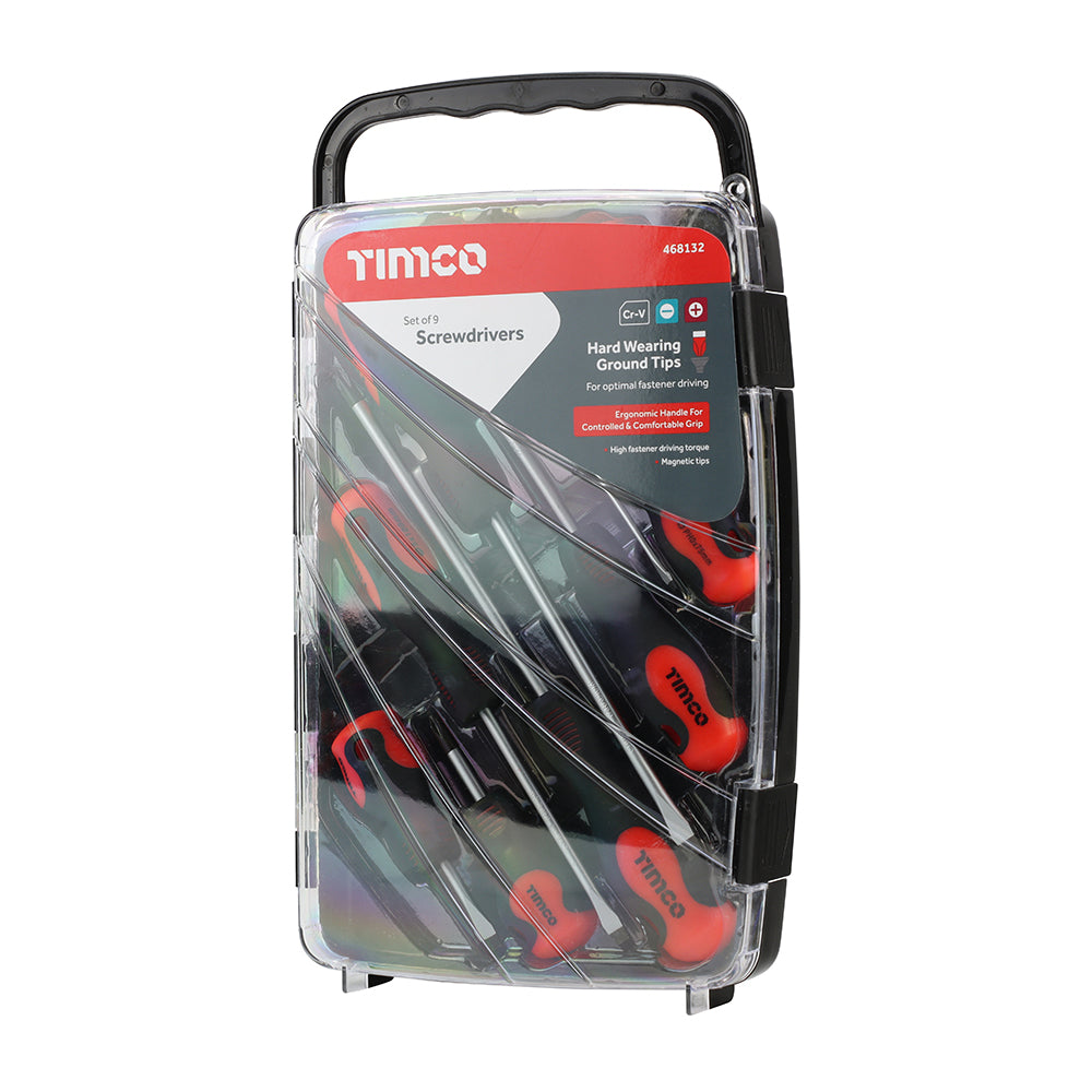 This is an image showing TIMCO Screwdriver Set - 9pcs - 9 Pieces Case available from T.H Wiggans Ironmongery in Kendal, quick delivery at discounted prices.