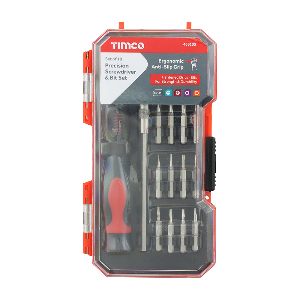 This is an image showing TIMCO Precision Screwdriver Bit Set - 18pcs - 18 Pieces Case available from T.H Wiggans Ironmongery in Kendal, quick delivery at discounted prices.