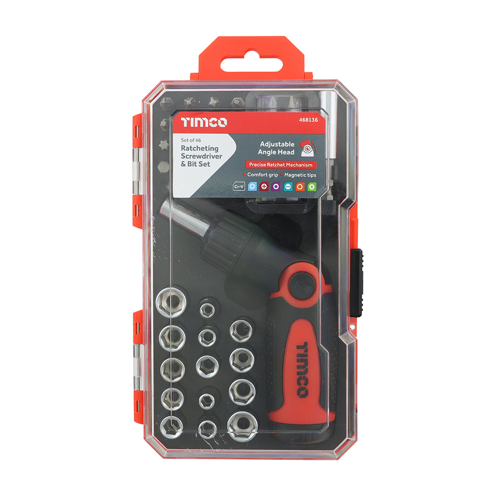 This is an image showing TIMCO Ratcheting Screwdriver Bit Set - 46pcs - 46 Pieces Case available from T.H Wiggans Ironmongery in Kendal, quick delivery at discounted prices.