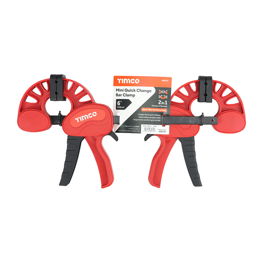 This is an image showing TIMCO Mini Quick Change Bar Clamp - 6" - 2 Pieces Backing Card available from T.H Wiggans Ironmongery in Kendal, quick delivery at discounted prices.