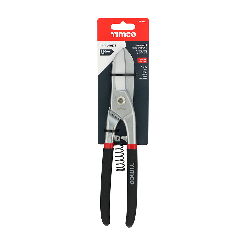 This is an image showing TIMCO Tin Snips - 10" - 1 Each Backing Card available from T.H Wiggans Ironmongery in Kendal, quick delivery at discounted prices.