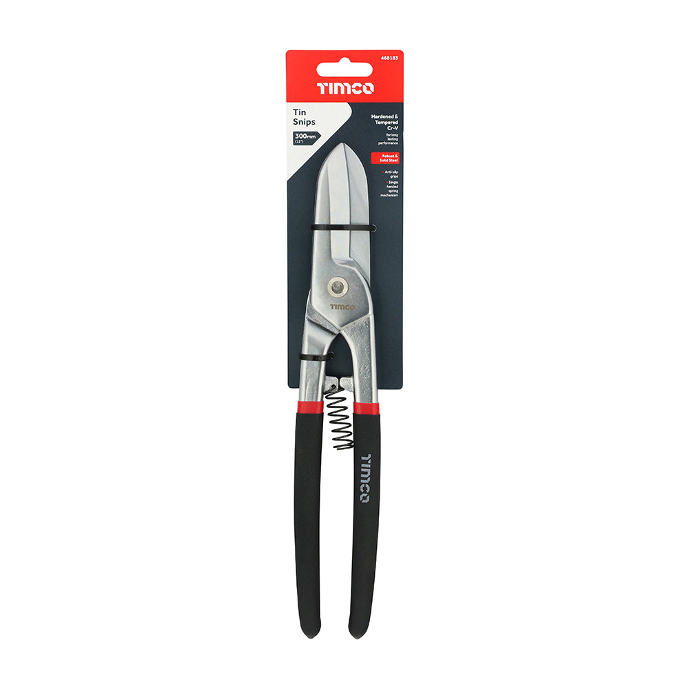 This is an image showing TIMCO Tin Snips - 12" - 1 Each Backing Card available from T.H Wiggans Ironmongery in Kendal, quick delivery at discounted prices.