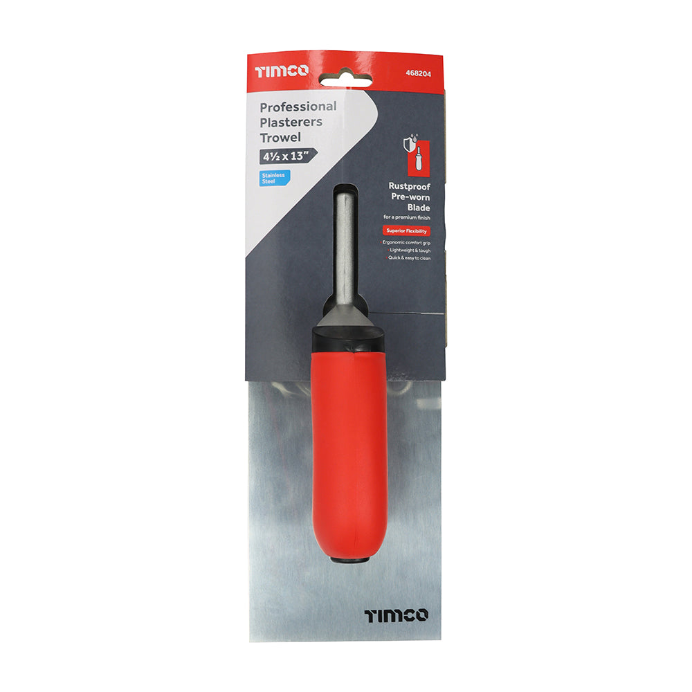 This is an image showing TIMCO Professional Plasterers Trowel - Stainless Steel - 4 1/2 x 13" - 1 Each Unit available from T.H Wiggans Ironmongery in Kendal, quick delivery at discounted prices.