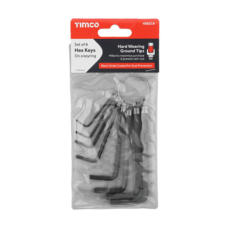This is an image showing TIMCO Hex Key Keyring Set - 8pcs - 8 Pieces Bag available from T.H Wiggans Ironmongery in Kendal, quick delivery at discounted prices.