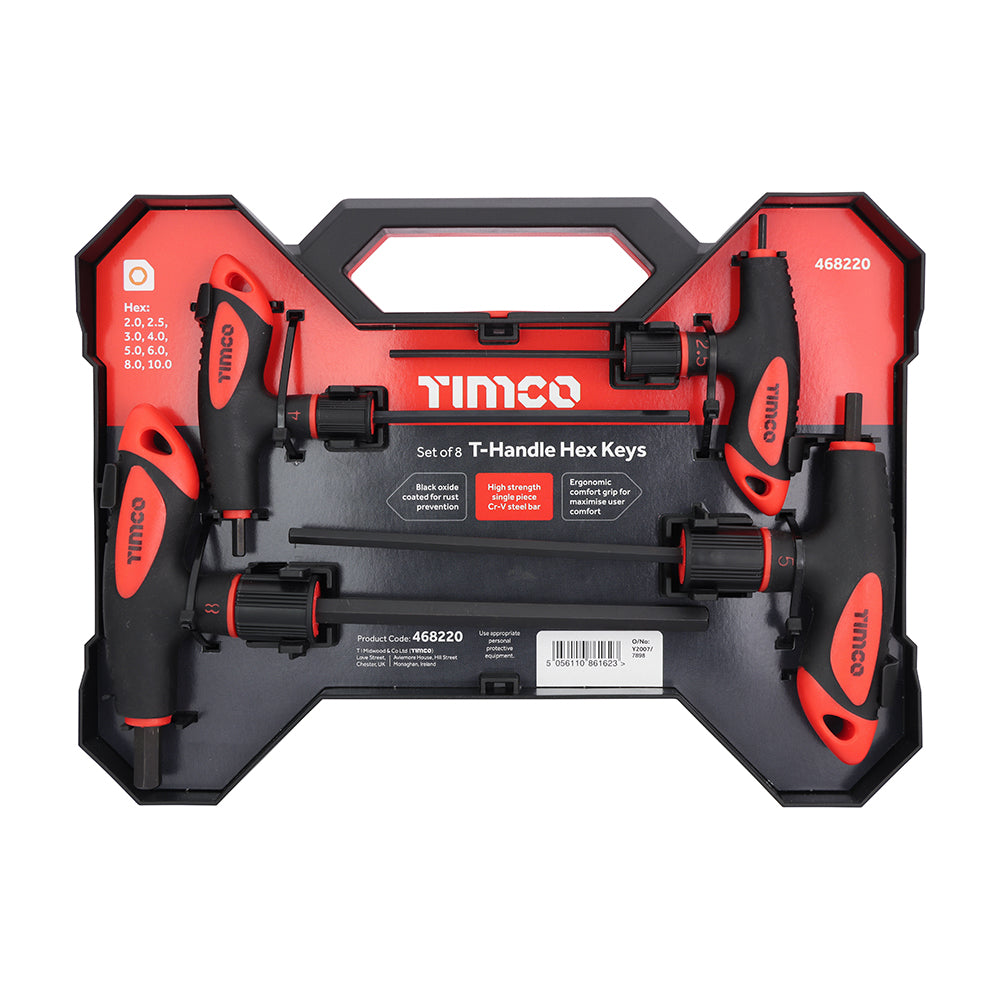 This is an image showing TIMCO T-Handle Hex Key Set - 8pcs - 8 Pieces Pack available from T.H Wiggans Ironmongery in Kendal, quick delivery at discounted prices.