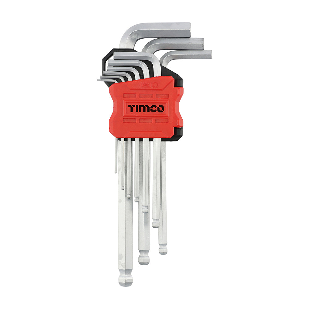 This is an image showing TIMCO Long Arm Ball End Hex Key Set - 9pcs - 9 Pieces Blister Pack available from T.H Wiggans Ironmongery in Kendal, quick delivery at discounted prices.