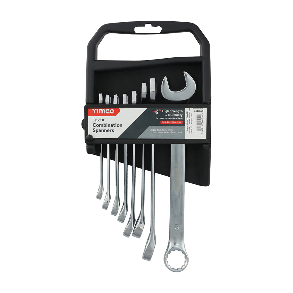 This is an image showing TIMCO Spanner Set - Combination - 8pcs - 8 Pieces Pack available from T.H Wiggans Ironmongery in Kendal, quick delivery at discounted prices.