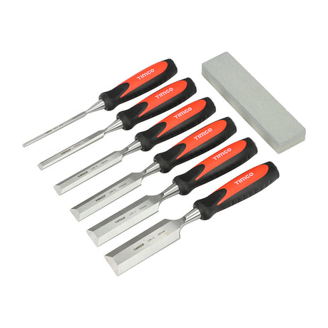 This is an image showing TIMCO Bevel Edge Wood Chisel Set - 7pcs - 7 Pieces Blister Pack available from T.H Wiggans Ironmongery in Kendal, quick delivery at discounted prices.