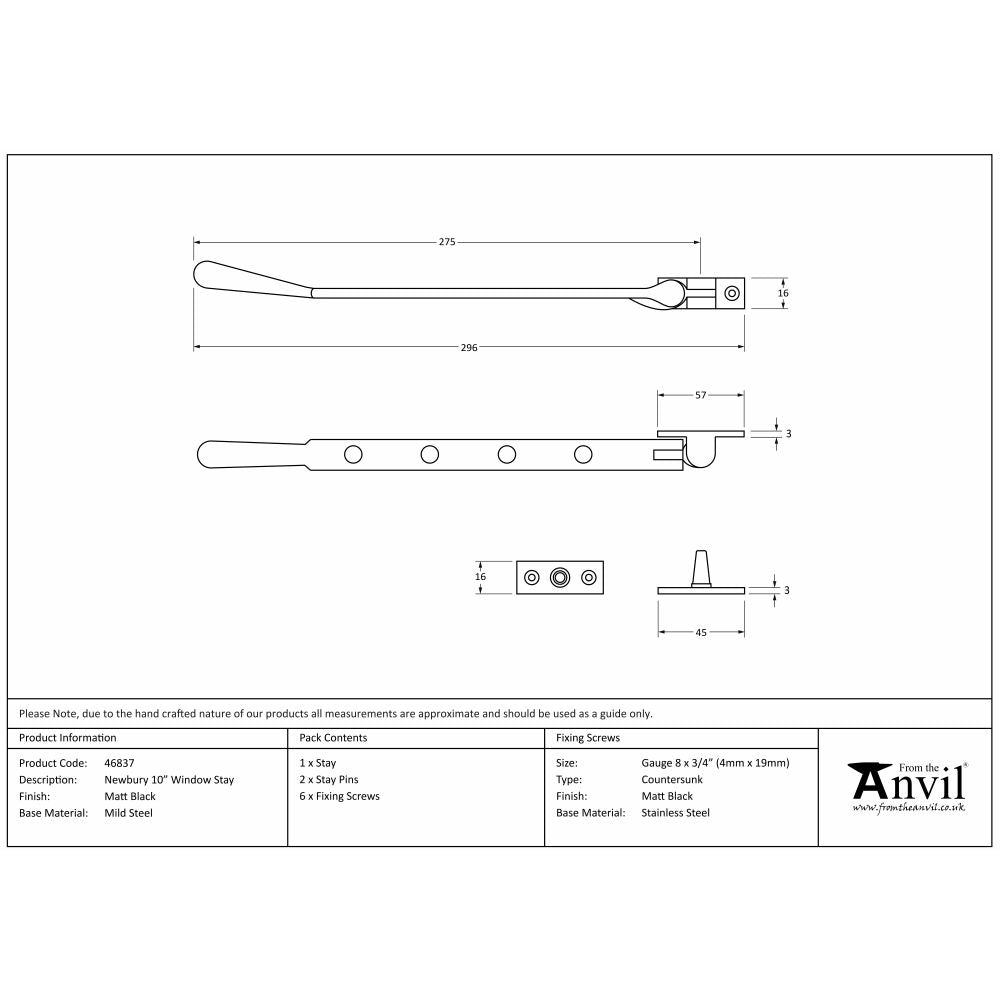 This is an image showing From The Anvil - Matt Black 10" Newbury Stay available from T.H Wiggans Architectural Ironmongery in Kendal, quick delivery and discounted prices