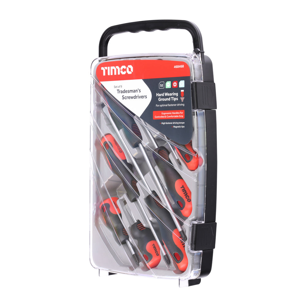 This is an image showing TIMCO Tradesman's Screwdriver Set - 9pcs - 9 Pieces Case available from T.H Wiggans Ironmongery in Kendal, quick delivery at discounted prices.