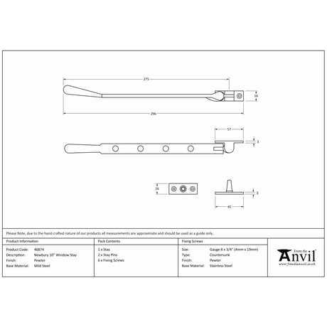 This is an image showing From The Anvil - Pewter 10" Newbury Stay available from T.H Wiggans Architectural Ironmongery in Kendal, quick delivery and discounted prices