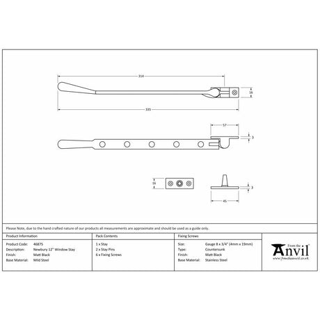 This is an image showing From The Anvil - Matt Black 12" Newbury Stay available from T.H Wiggans Architectural Ironmongery in Kendal, quick delivery and discounted prices