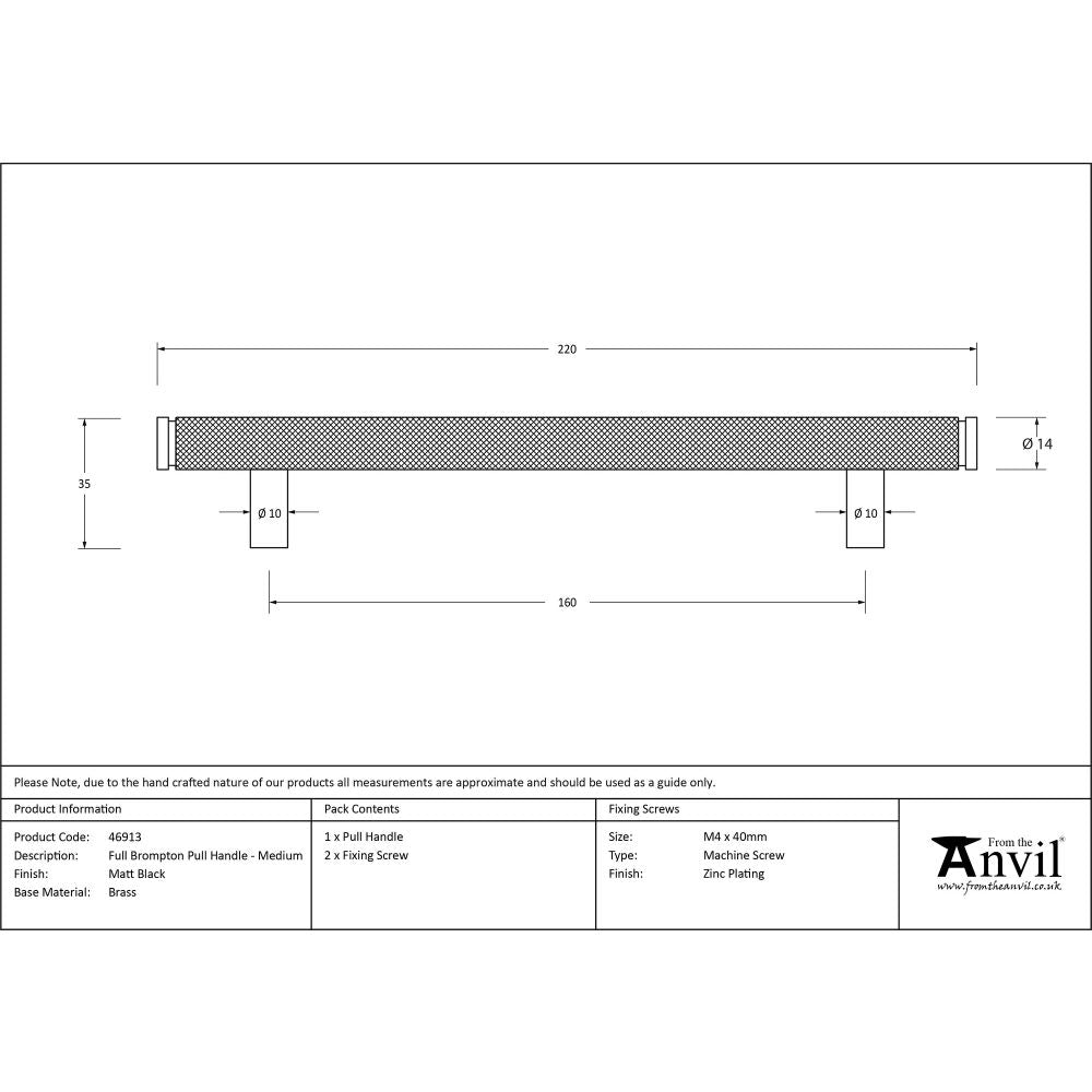 This is an image showing From The Anvil - Matt Black Full Brompton Pull Handle - Medium available from trade door handles, quick delivery and discounted prices