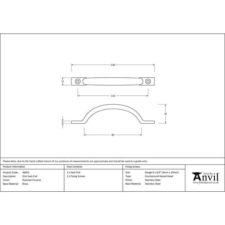 This is an image showing From The Anvil - Polished Chrome Slim Sash Pull available from T.H Wiggans Architectural Ironmongery in Kendal, quick delivery and discounted prices