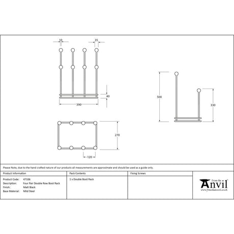 This is an image showing From The Anvil - Matt Black Four Pair Boot Rack available from T.H Wiggans Architectural Ironmongery in Kendal, quick delivery and discounted prices