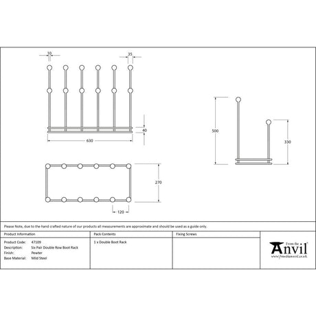 This is an image showing From The Anvil - Pewter Six Pair Boot Rack available from T.H Wiggans Architectural Ironmongery in Kendal, quick delivery and discounted prices