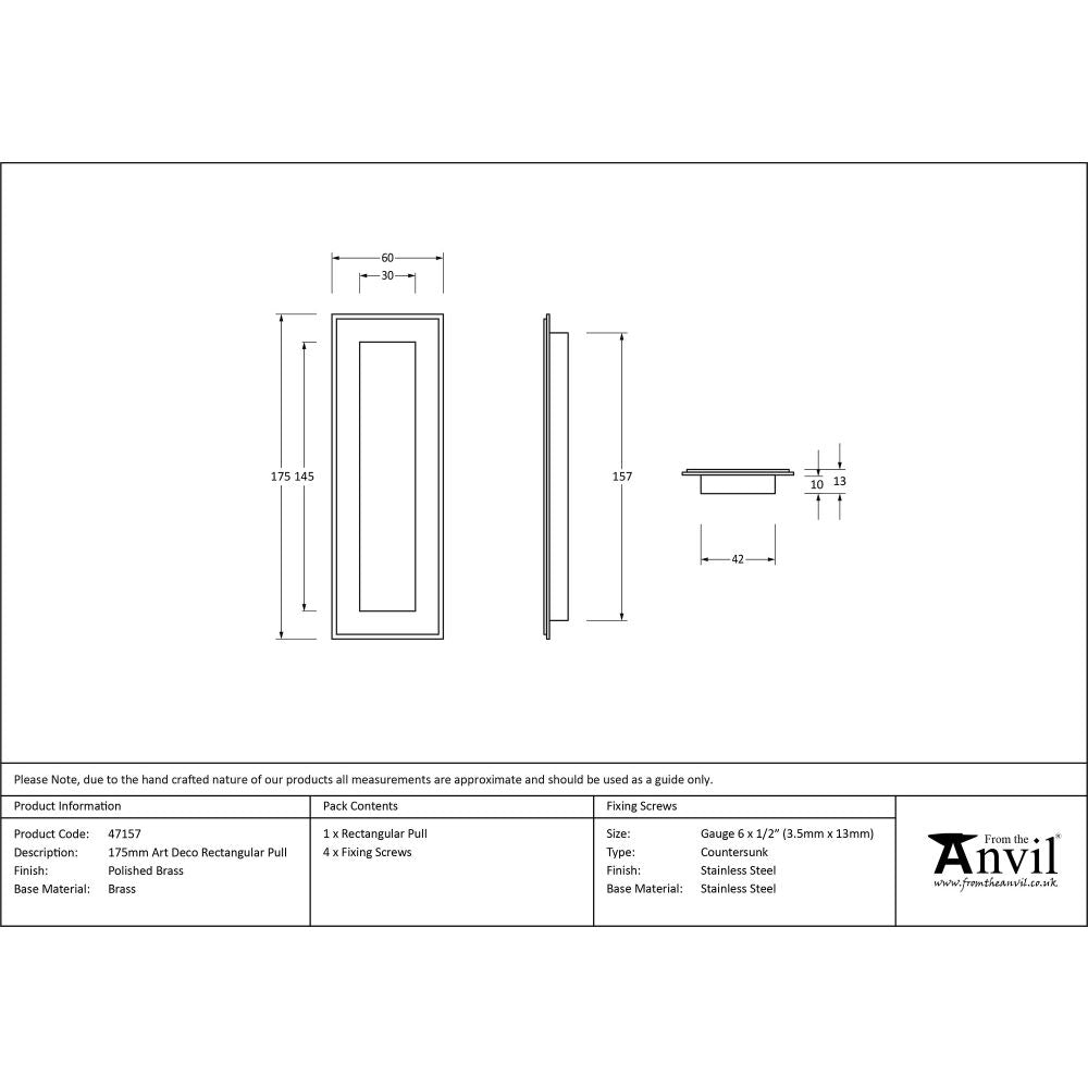 This is an image showing From The Anvil - Polished Brass 175mm Art Deco Rectangular Pull available from trade door handles, quick delivery and discounted prices