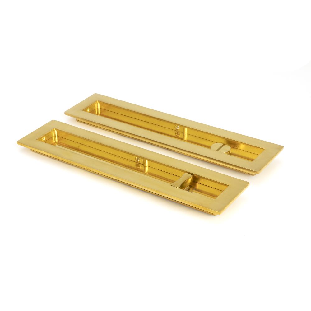 This is an image of From The Anvil - Polished Brass 250mm Plain Rectangular Pull - Privacy Set available to order from T.H Wiggans Architectural Ironmongery in Kendal, quick delivery and discounted prices.
