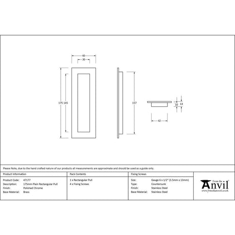 This is an image showing From The Anvil - Polished Chrome 175mm Plain Rectangular Pull available from trade door handles, quick delivery and discounted prices